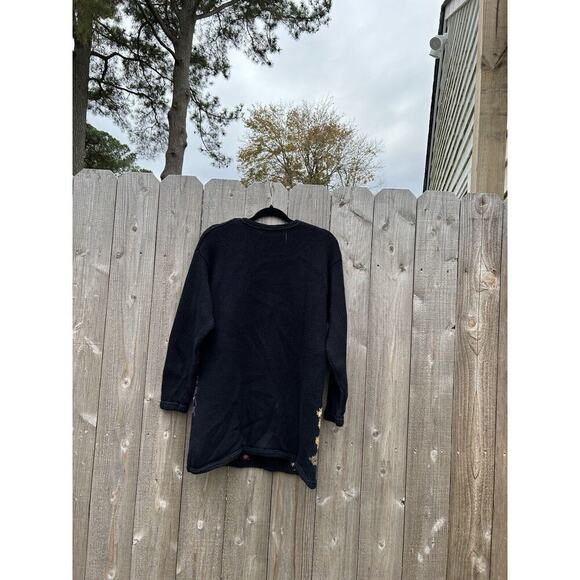 Vintage Chaus‎ Sweater Floral Black Cottagecore Small Winter Knit Fall Cozy - Picture 6 of 8